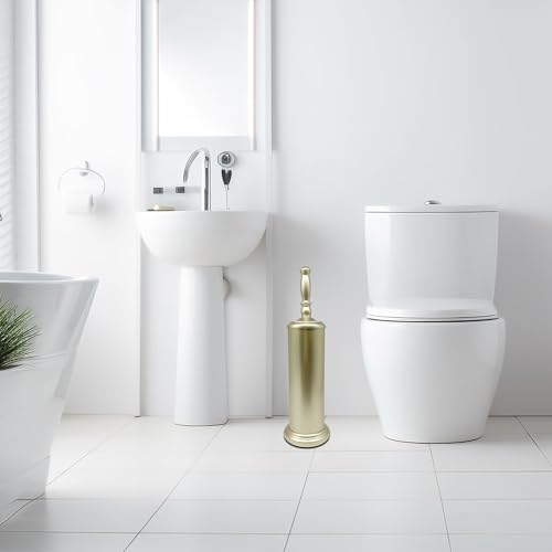 Metal Toilet Bowl Brush with Holder Premium Bathroom Cleaning Set Rustproof Hygienic Durable Elegant Finish - color: Matte Gold