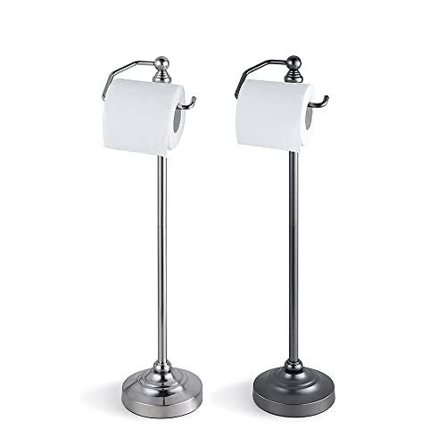 SunnyPoint Deluxe Free Standing Heavy Weighted Toilet Tissue Paper Roll Holder Stand (Black Nickel) - color: Black Nickel
