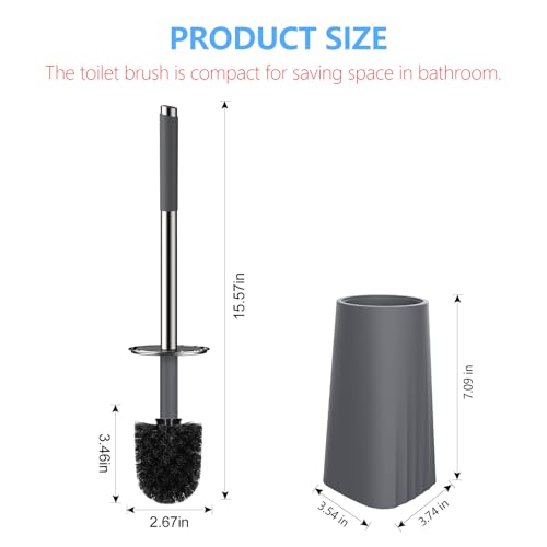 SetSail Toilet Brush, Compact Size Toilet Bowl Brush and Holder Toilet Brushes for Bathroom with Stainless Steel Handle Toilet Cleaner Brush with Durable Scrubbing Bristles, Grey - color: Gray, size: 1 pack