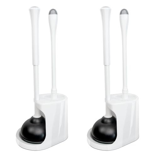 CELOX 2 Set Toilet Brush and Plunger Set, Toilet Brush and Holder Set, Toilet Bowl Brush and Holder, White - color: Shiny-white