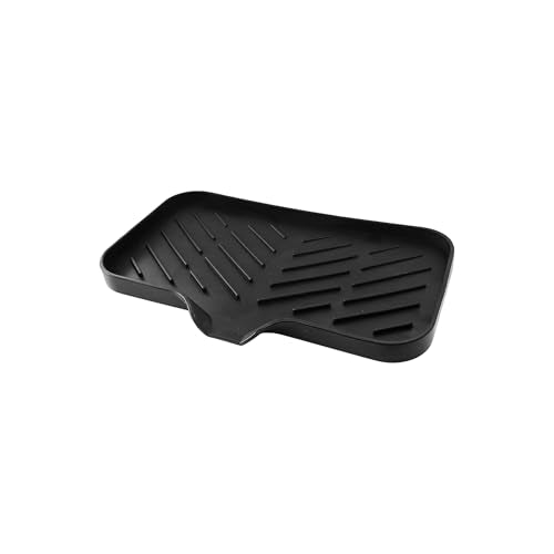 9.4” x 5.9” Silicone Soap Dish with Self-Draining Spout, Multi-Purpose Kitchen Bathroom Sink Organizer Tray for Bar Soap, Sponge, Dispenser Bottle Counter Storage, Black - color: Black, size: 9.4” x 5.9”