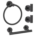 Black Bathroom Hardware Set, 4-Piece Towel Holder Set Include Double Bases Toilet Paper Holder,Towel Ring and 2 Towel Hooks Stainless Steel Wall Mounted Bathroom Hardware Accessories Set - color: Matte Black, size: Set B