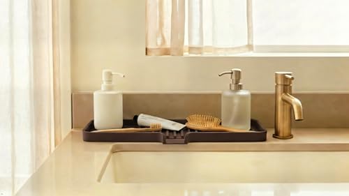 Silicone Soap Dish Tray and Sponge Holder with Drain Chute, Rectangular, Kitchen and Bathroom Sink Organizer (Grey, 12"x4") - color: Gray, size: (LG) 12"x4"