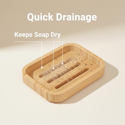 Bamboo Bar Soap Holder Wooden Soap Dish | For Shower, Bathroom, Kitchen, Self Draining Tray - size: 1pcs-Bamboo