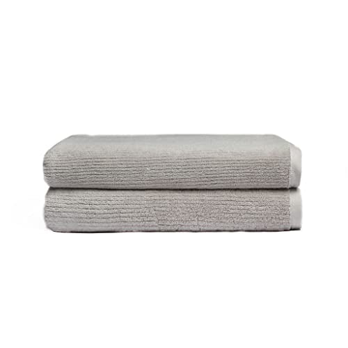 Cozy Earth Ribbed Bath Sheet Set - 60% Cotton 40% Viscose from Bamboo Bath Sheets - Soft & Absorbent Textured Ribbed Pattern - 2 Pack Light Grey - color: Light Grey, size: Bath Sheet