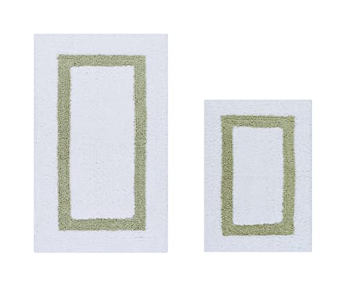 Better Trends 100% Cotton Hotel Collection Bath Mats Set, White & Sage Mats - Tufted, Reversible & Absorbent & Machine Washable 2 Piece Bathroom Rug Set, Shower & Sink Bath Mat, Rugs for Bathroom - color: White & Sage, size: 2 Piece Set (17" x 24" | 21" x