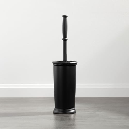 mDesign Toilet Bowl Brush and Holder - Covered Bathroom Toilet Brush - Standing Toilet Bowl Scrubber in Modern Holder - Compact, Space Saving, Deep Cleaning Brush for Toilet - Hyde Collection - Black - color: Black
