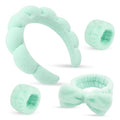 Headband for Washing Face and Wristband Set, Green | Soft absorbent fabric, snug head-hugging fit for face washing, skincare, makeup, masks, travel, women and teen girls - color: Green