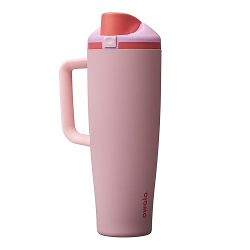 Owala FreeSip Tumbler Insulated Stainless Steel Water Bottle with Built-in Straw and Side Handle, For Travel, Work, School, and Sports, 40oz, BPA Free, Leak Proof, Angel Food Cake - color: Angel Food Cake, size: 40 Ounces
