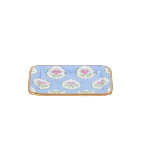 Jaye’s Studio Decorative Trinket Tray, Jewelry Plate, Catchall Dish for Bathroom, Dresser, Nightstand, Entryway, Blue and Pink, Chinoiserie Dish, Gold Tray, Daphne Laney Collection - color: Multicolor