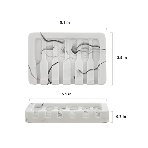 INIUNIK 2PCS Self Draining Soap Dish - Marble Look Soap Holder Tray Savers Box Container Sponge Holder for Bathroom Shower Kitchen, White - color: White-2 Pack