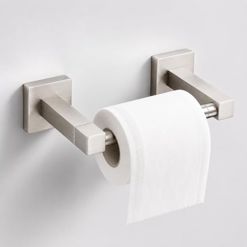 Toilet Paper Holder Wall Mount, Brushed Nickel Bathroom Toilet Paper Holder for SUS 304 Stainless Steel, Double Post Pivoting Square Toilet Paper Roll Holder for Bathroom RV Paper Towels for TP - color: Square Brushed Nickel