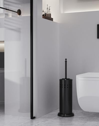 DOWRY Anti-Hand Off Toilet Plunger with Holder for Bathroom,Powerful Efficient Force Suction Cup,Heavy Duty, Deep Cleaning Black - color: Matte Black