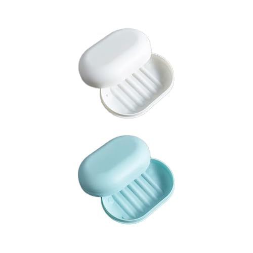 2 Pcs Travel Soap Box,Portable Soap Holder with Lid,Essential for Camping,Gym,Bathroom-Baby Blue+White - color: Baby Blue+white