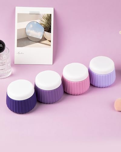 Mrsdry Travel Containers for Toiletries 4 Pack, TSA Approved Travel Size Toiletries, Travel Size Containers, With Clear Bag Leak Proof Silicone Jars, Travel Essentials Creams Jars Carrying Small Items - color: Purple, size: 3 oz