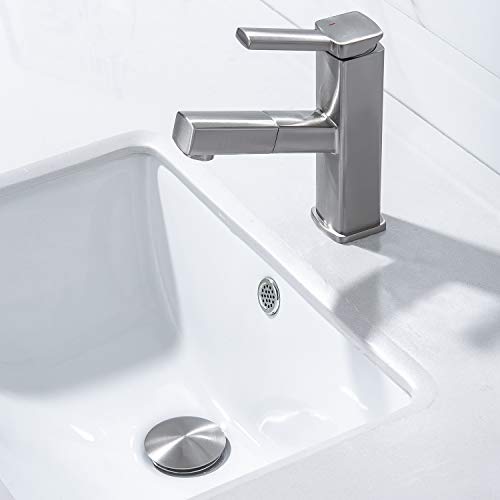 KAIYING Pop Up Drain, Bathroom Sink Drain Stopper with Overflow, Vessel Sink Drain Assembly with Detachable Basket Stopper, Anti-Explosion and Anti-Clogging Drain Strainer (Brushed Nickel) - color: Brushed Nickel, style: With Overflow