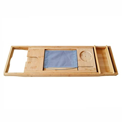 Bamboo Bathtub Tray, Expandable Bath Tray Multifunctional Drain Bath Shelf Caddy Tray Bathtub Storage Rack Bath Tub Tray Table for Candle Towel Book Wine Phone Shower
