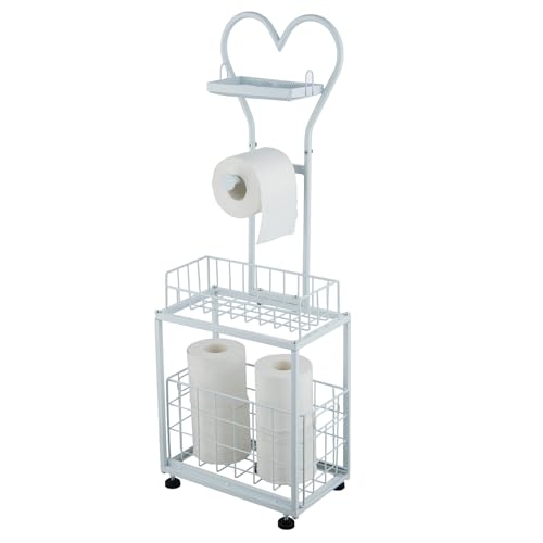 Freestanding Toilet Paper Holder, Drawer Style Storage Compartment, with Storage Shelf Reserve for Phone Tablet Magazine Bathroom Organizer (White) - color: White