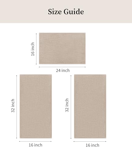 YIHOUSE Bathroom Rugs Sets 3 Piece Beige, 16x24+16x32+16x32in | Non Slip, Quick Dry, Absorbent Washable, Thin Fit Under Door, For Elder, Sink, Laundry - color: Beige, size: 16x24+16x32+16x32