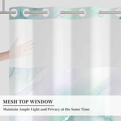 No Hook Marble Shower Curtain with Snap in Liner 71x74 Inch | Mint Green Watercolor Shower Curtains for Modern Bathroom, Mesh Top Window Waterproof Washable Fabric - color: Mint Green Marble
