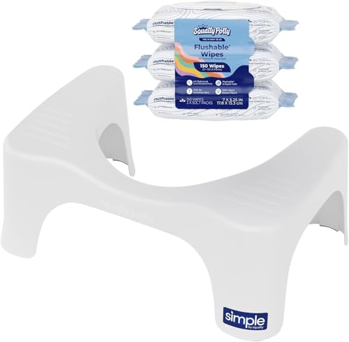 Squatty Potty 7″ Toilet Stool + Plant‑Based Flushable Wipes Bundle — Improve Bathroom Posture & Freshness, Spa‑Scented, Flushable & Septic‑Safe - color: White + Wipes