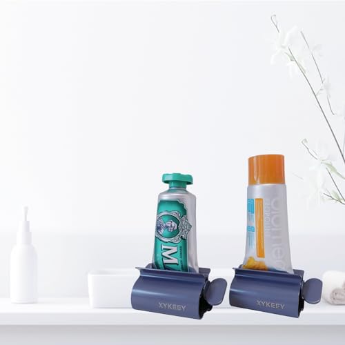 XYKEEY Toothpaste Tube Squeezer - Set of 2 Toothpaste Squeezer Rollers, Metal Toothpaste Tube Wringer Seat Holder Stand (Gray) - color: Gray