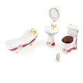 Dollhouse Bathroom Set 5PCS Miniature Porcelain Furniture 1/12 Victorian Dollhouse Furniture White Ceramic Toilet Bathtub Washbasins Decoration Accessory (Red) - style: Red