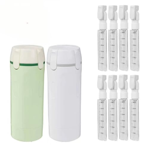 4 in 1 Travel Dispenser Bottle - Refillable Leak Proof and Portable for Shampoo, Conditioner, Shower Gel & Toiletries - Perfect for Vacation, Camping & Gym. (White+Green) - color: White+green