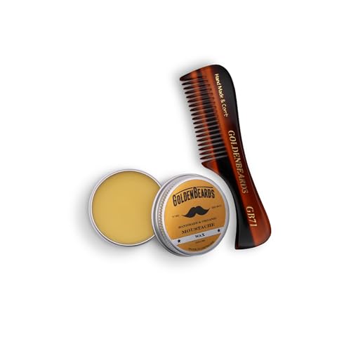 Golden Beards Mustache Wax with GB-71 Comb – Organic & Natural Styling Wax for Men – Strong Hold, Handmade, Vegan, Cruelty-Free Grooming Kit - style: Comb