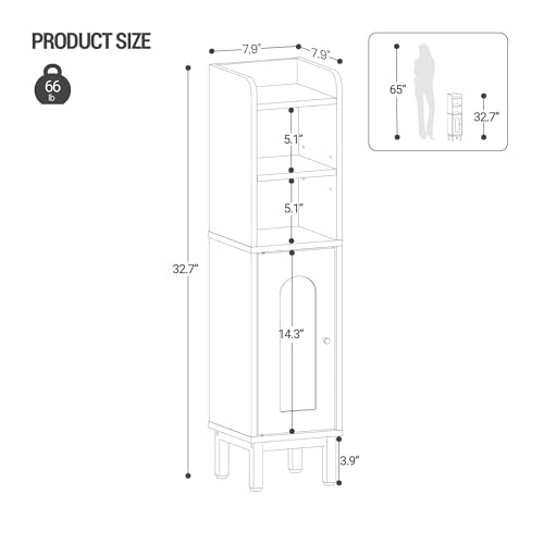 Hzuaneri Bathroom Storage Cabinet, Small Corner Floor Cabinet with Door and Shelves, Narrow Toilet Paper Holder, Bathroom Organizer with Adjustable Shelf, for Small Spaces, Rustic Brown BC08201X - color: Rustic Brown, size: 7.9"D x 7.9"W x 32.7"H