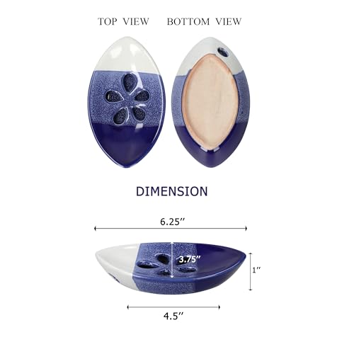 Ceramic Soap Dish with Self Draining Tray for Bathroom, Kitchen (Blue No.3), 6.25 x 3.75 x 1 inches (LxWxH) (1111) - color: Blue No.3