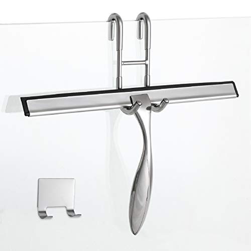 Simtive 12-Inch Shower Squeegee Set, Includes Shower Door Hook and Adhesive Hook, Squeegee for Shower Doors, Mirror and Window, Silver - color: Silver, size: 12-Inch