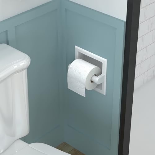 FORIOUS Recessed Toilet Paper Holder, Stainless Steel Durable Tissue Roll Holder Wall Mount for Bathroom Space Saving Design with Mounting Bracket, in Wall Toilet Paper Dispenser Insert, White - color: White