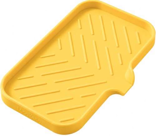 MicoYang Silicone Soap Dish with Drain Spout — Self-Draining Sink Organizer Tray for Bathroom & Kitchen, Sponges, Dispensers & Soap Holder, Non-Slip & Dishwasher Safe, Yellow (Medium, 9.6"×5.3") - color: Yellow, size: M(9.6"×5.3")