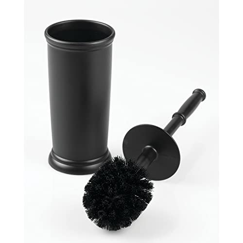 mDesign Toilet Bowl Brush and Holder - Covered Bathroom Toilet Brush - Standing Toilet Bowl Scrubber in Modern Holder - Compact, Space Saving, Deep Cleaning Brush for Toilet - Hyde Collection - Black - color: Black
