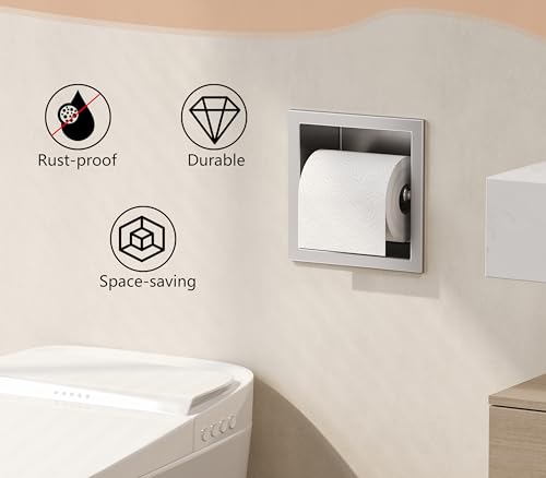 Neodrain Recessed Toilet Paper Holder, Brushed Toilet Paper Holder Built-in, Stainless Steel Recessed Tissue Paper Roll Holder, in Wall - color: Brushed, size: 6X6In