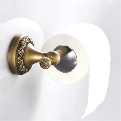 Flybath Toilet Paper Holder Brushed Brass Antique Wall Mounted for Bathroom | Exquisite Pattern Carving, Rustproof Sturdy, Heavy Duty, Easy to Fit, Vintage Gold Loo Roll Holder, Bath Paper Storage Bronze