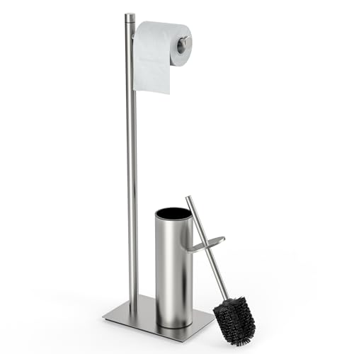 RUACQ Toilet Paper Holder Stand with Toilet Brush and Holder Set, 304 Stainless Steel Bathroom Toilet Tissue Paper Roll Holder Free Standing, Weighted Base, Heavy Duty (Brushed Nickel) - color: Brushed Nickel, size: Free standing