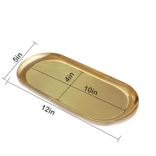 12inch Large Decorative Tray, Thicken Stainless Steel Bathroom Vanity Tray for Dresser Counter, Oval Jewelry Perfume Cosmetics Trays Organizer (Gold) - color: Gold