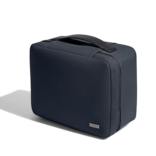 Away The Cosmetics Bag - Water-Repellent Cosmetic Travel Bag with Detachable Brush Organizer, Spill-Proof Bottom Compartment, Transparent Pockets - Navy Blue - color: Navy Blue