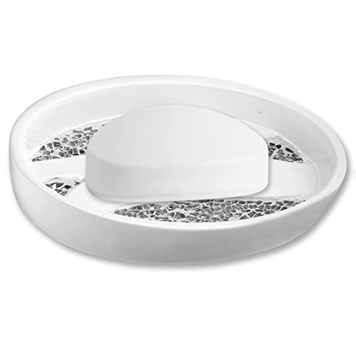 Zahari Home Sinatra Soap Dish Unique Design Stylish Bling Glass Mosaic Décor Soap Bar Holder, White - color: Sinatra White
