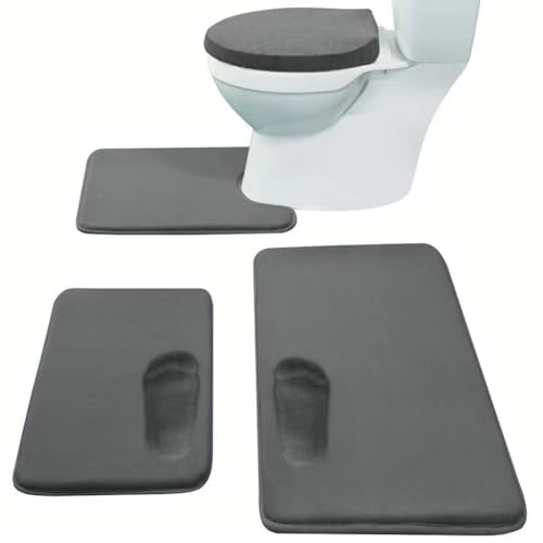 Madeals Memory Foam Bath Mat Set 4 Piece with Toilet Lid Cover and Combo Rug Carbon Gray - color: Carbon Gray, size: 20" x 32"/17" x 24"/Contour/Lid Cover