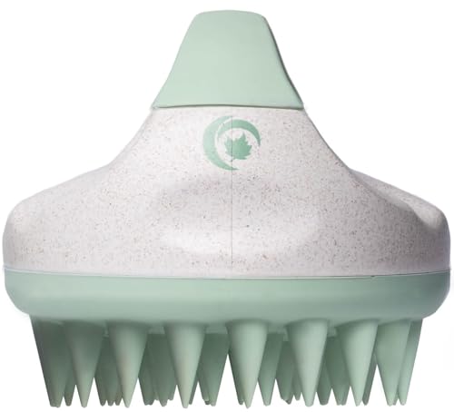 Hair Shampoo Brush and Scalp Exfoliator - In Shower Scalp Scrubber for Dandruff Removal & Growth Stimulator for Wet or Dry Hair - Soft Silicone Scalp Massager Made with Recycled Wheat Straw - Green - color: Green