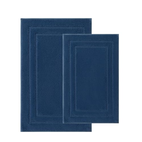 Bathroom Rugs Sets 2 Piece, Extra Soft and Absorbent, Non Slip Thick Bath Mats, Machine Washable Bath Mat Set for Bathroom (20" x 32" Plus 16" x 24", Navy Blue) - color: Navy Blue