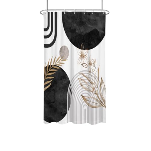 Black and Gold Shower Curtain Stall Small Half Single Mini Abstract Boho White Gray Grey Mid Century Modern Geometric Contemporary Fabric Cloth Bathroom Decor Set 36x72 inch Polyester 7 Hooks - color: Black, size: 36"W x 72"L (Pack of 1)