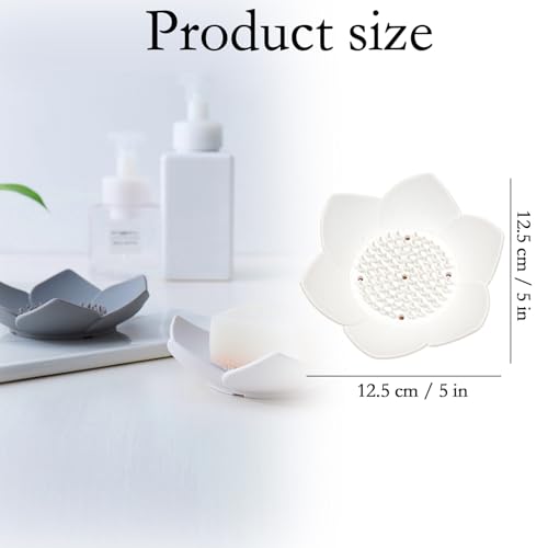 4 Pcs Lotus Flowers Soap Dish with Drain Silicone Holder Non-Slip Flexible Tray, Silicone Bar Soap Holder for Bathroom Shower