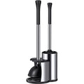 HAMITOR Toilet Plunger Bowl Brush Set: Hideaway Heavy Duty Toilet Plunger Scrubber Cleaner Holder Combo for Bathroom with Covered Caddy Hidden Elongated Discreet Apartment Plunger Brush Accessories