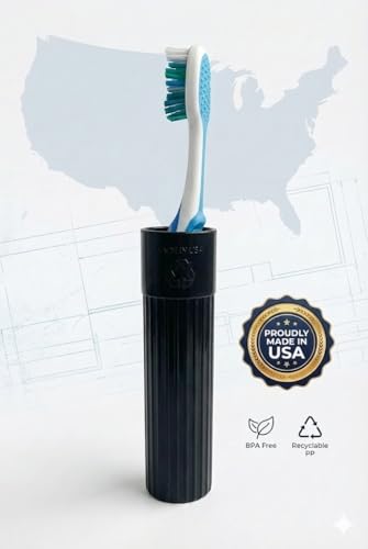 American Comb Toothbrush Holder - Black, Made in USA, with Ventilation Holes, for Toothbrush Covers, Toothbrush Holder, Toothbrush Soft, Durable Design, Hygienic Bathroom Accessory - color: Black