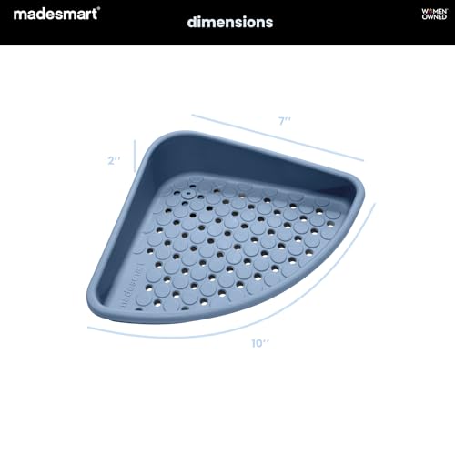 madesmart Bathtub Corner Shelf, Suction Cup Bath Organizer for Shampoo, Soap, Razors & Shower Accessories, Non Slip Bathroom Storage Tray with Drainage Holes, Blue - color: Blue
