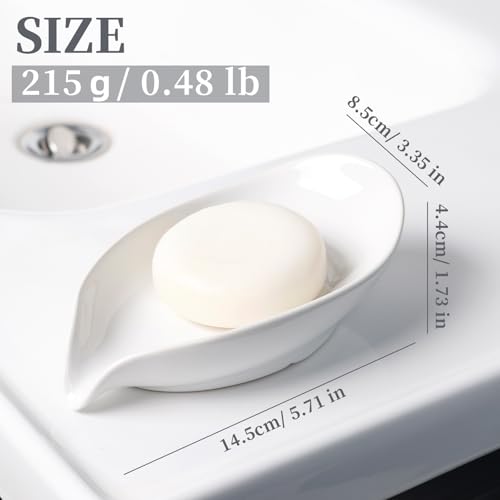 Soap Dish 2PCS, Self-Draining Bar Soap Holder, Leaf Shape Ceramic Drain Soap Dishes for Bathroom Kitchen, Easy to Clean Keeps Soap Dry, White, ANTIS'S HOME - color: White-2pcs-enhanced Draining